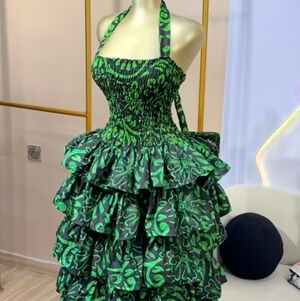 Elegant Green Floral Women's Dress